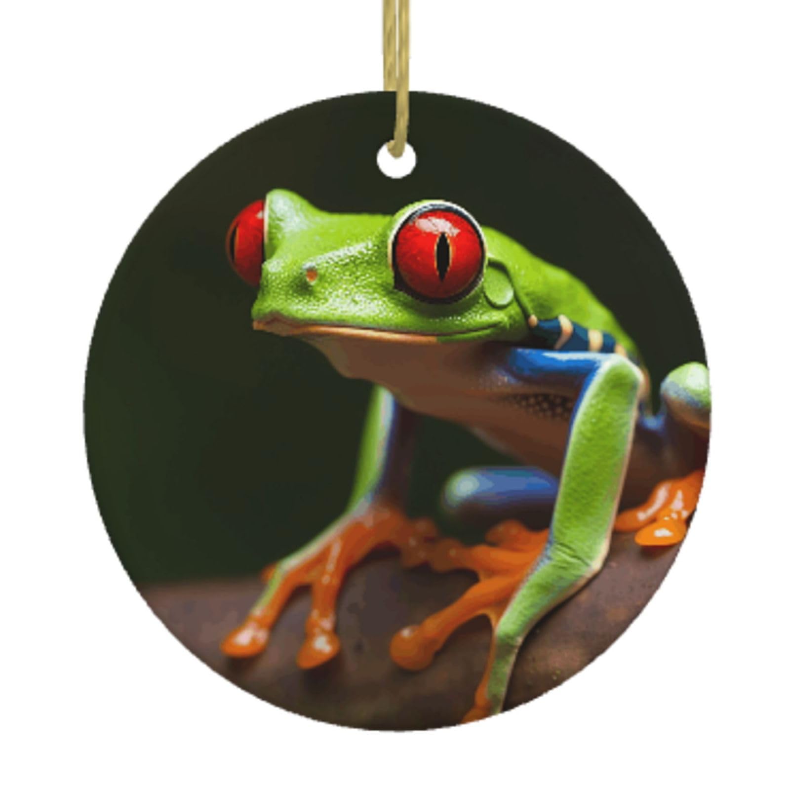 Ceramic Christmas Tree Hanging Ornaments with Gold Ropes Christmas Tree Decorations Round Ceramic Red Eyes Tree Frogs Pendant Keepsake Decorations for Holiday Xmas Gift Ideas