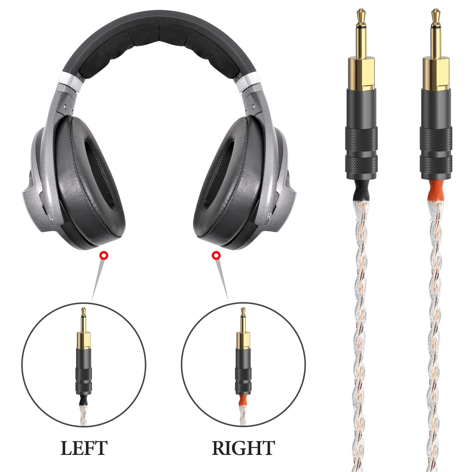 Geekria Apollo Cable de mejora HiFi trenzado de cobre chapado en plata para auriculares Sennheiser HD700, cable de reemplazo para audiófilos con adaptador de 3,5 mm a 6,35 mm, 1,3 m (4,3 ft)