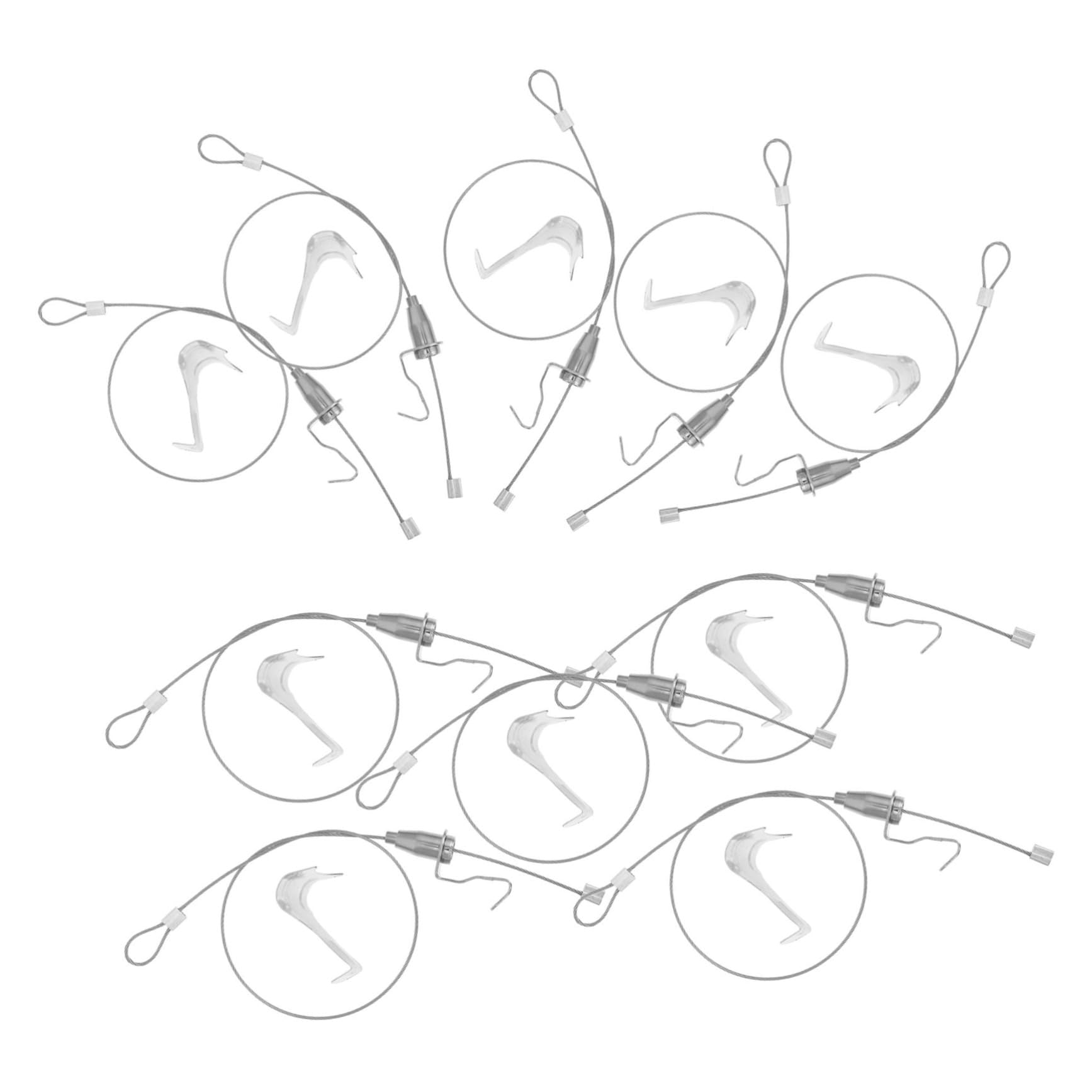 Set 10 Ganci per Appendere Quadri Regolabili in Acciaio Inossidabile Argento, Corde Lunghezza Regolabile, Facile da Installare, per Mostre D'arte e Gallerie Pubbliche