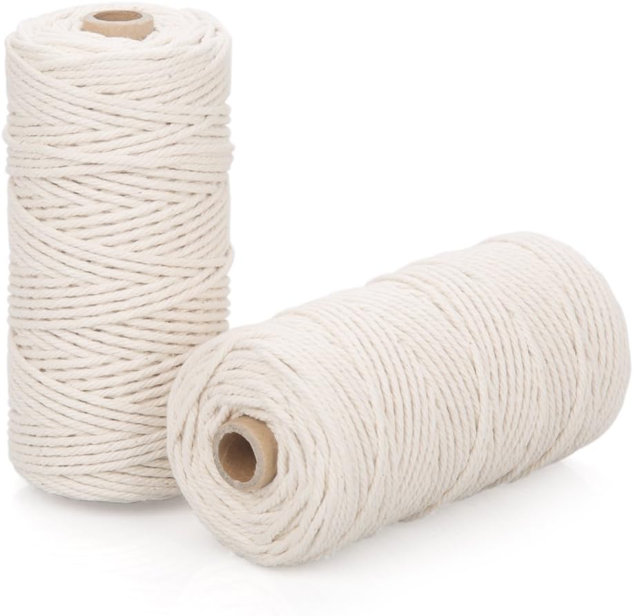 Macrame Supplies 3mm Cotton Cords - Pack of 2 Universal Use DIY Macrame Wall Art Hanging Plant Hanger Rope Twine String (Beige)