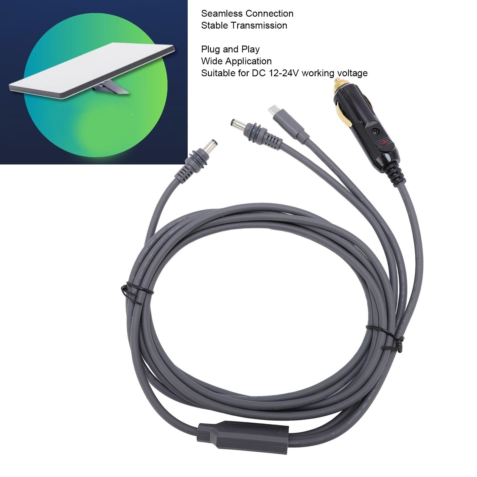 Topiky Kabel Zasilający Prądu Stałego Wygodna ładowarka Samochodowa 12V-24V do Codziennego Użytku Guma Miedź Plastik (#5)
