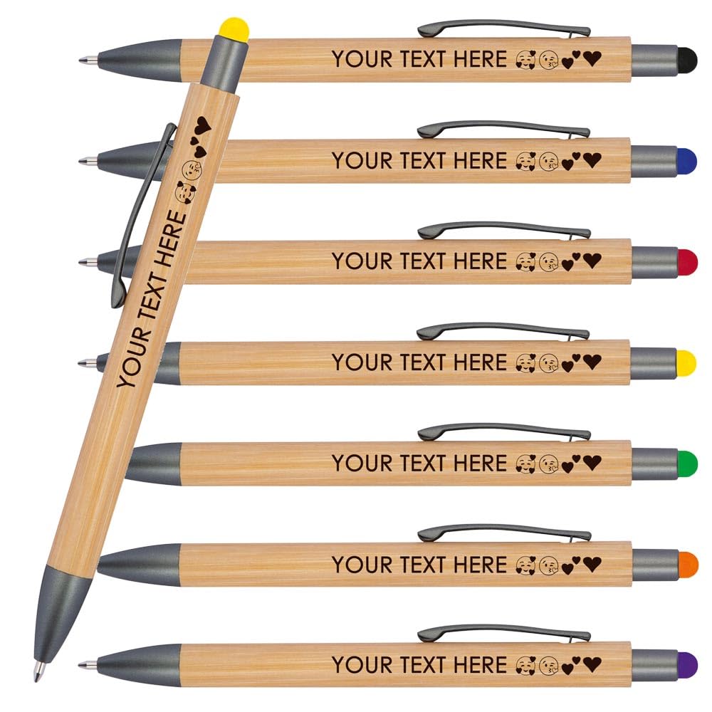 Persoalisied Wooden Ballpoint Pen with Touch Function Including Engraving | Customisable Icons | Ballpoint Pen with Engraving | Personalised Gifts Ballpoint Pen (Yellow, Pack of 100)