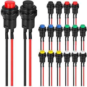 18pc Self-Locking Mini Latching Push Button Switch, 12mm, 250V/1.5A, 125V/3A, Pre-Wired, 2 Pin, 12V for PC, Table Lamp, DIY Models