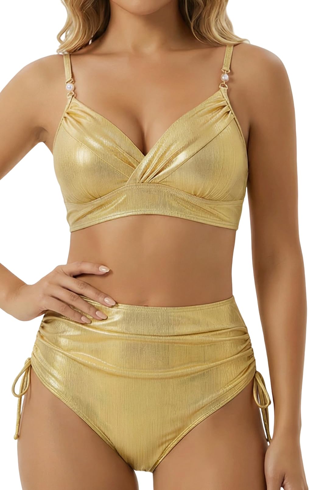 Bikini da donna con scollo a V, push up, a triangolo, sexy, in due pezzi, a vita alta, costume da bagno per piscina, spiaggia