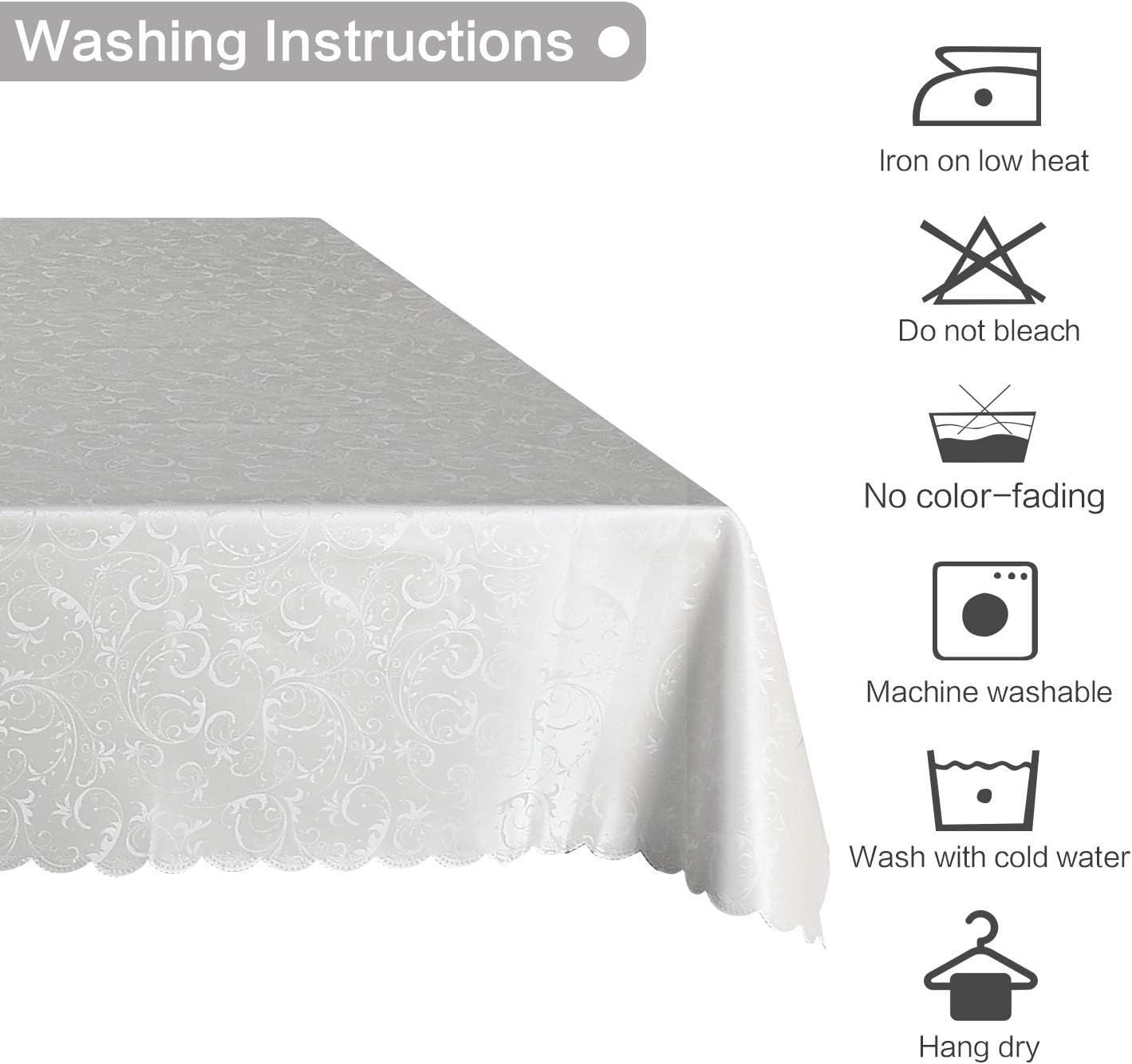 LOCIKA Washable Vinyl Tablecloth Easy Care Dinning Tablecloth Rectangle Heavy Plastic Tablecloth Waterproof Spillproof Vinyl Tablecloth (White, 60" X 120" Rectangle/Oblong)