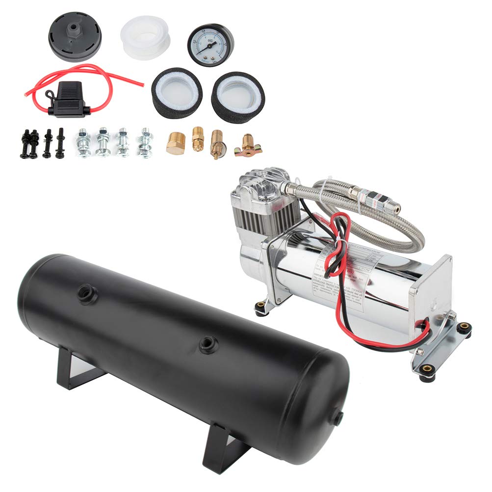Onboard System Kit with 3 Gal (12 Liter) Train Air Horn Tank with 200 PSI Air Compressor for Car Train Truck Horn