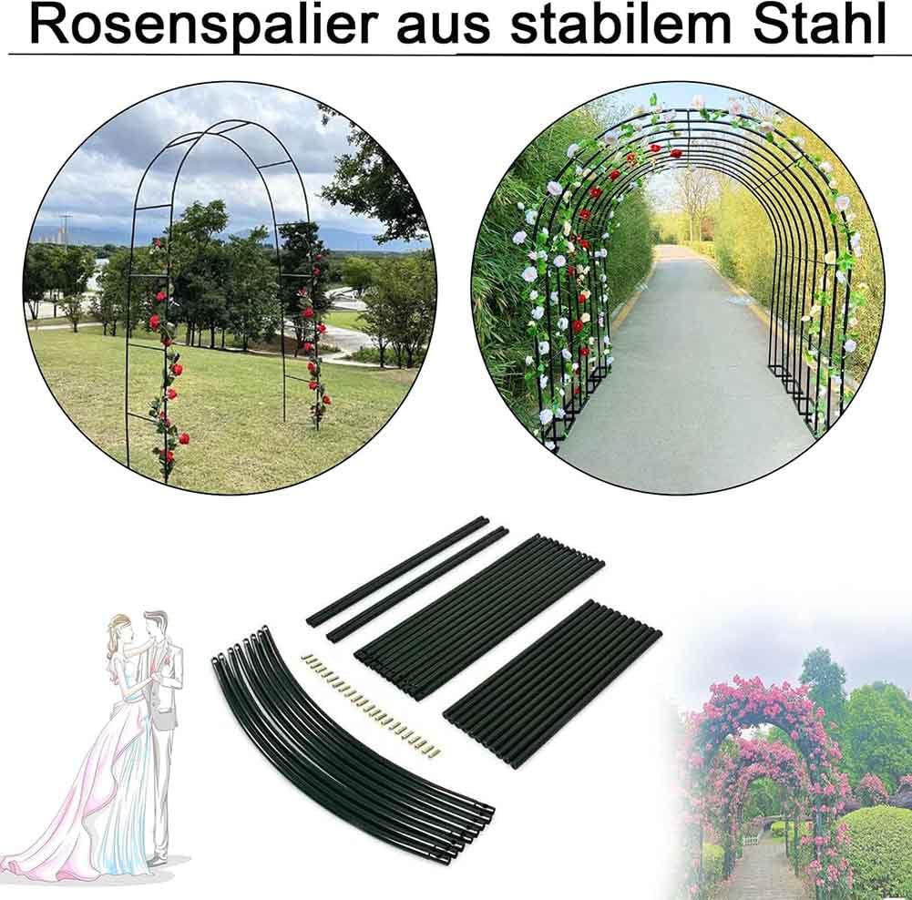 Solidny ocynkowany metalowy łuk różany do roślin pnących - czarny łuk ogrodowy w rozmiarach 140 cm, 180 cm, 240 cm, szer. 3,5 m x wys. 2,2 m - idealny do dekoracji na zewnątrz i kształtowania