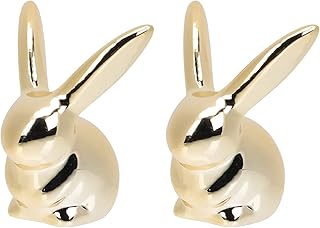 LUOZZY 2 Pcs Ceramic Bunny Figurines Easter Gold Rabbit Animal Figurines Ornaments Easter Home Decor Sculptures Statues Handmade Artware Gifts