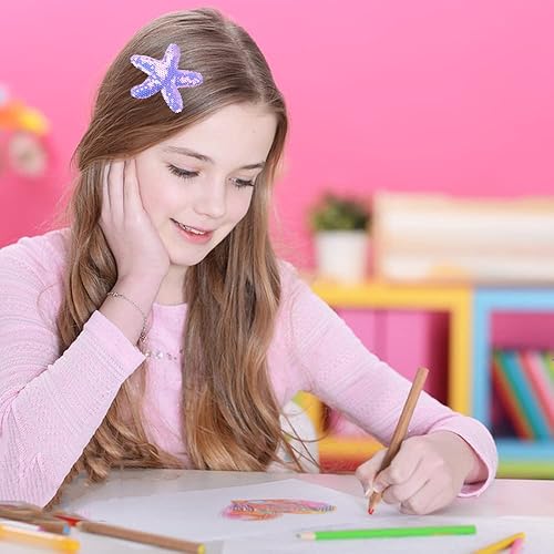 Miniatura 4 de Pinzas para el cabello con lentejuelas y estrellas de mar, pasadores de pelo con purpurina de cocodrilo para mujeres y niñas, accesorios para el