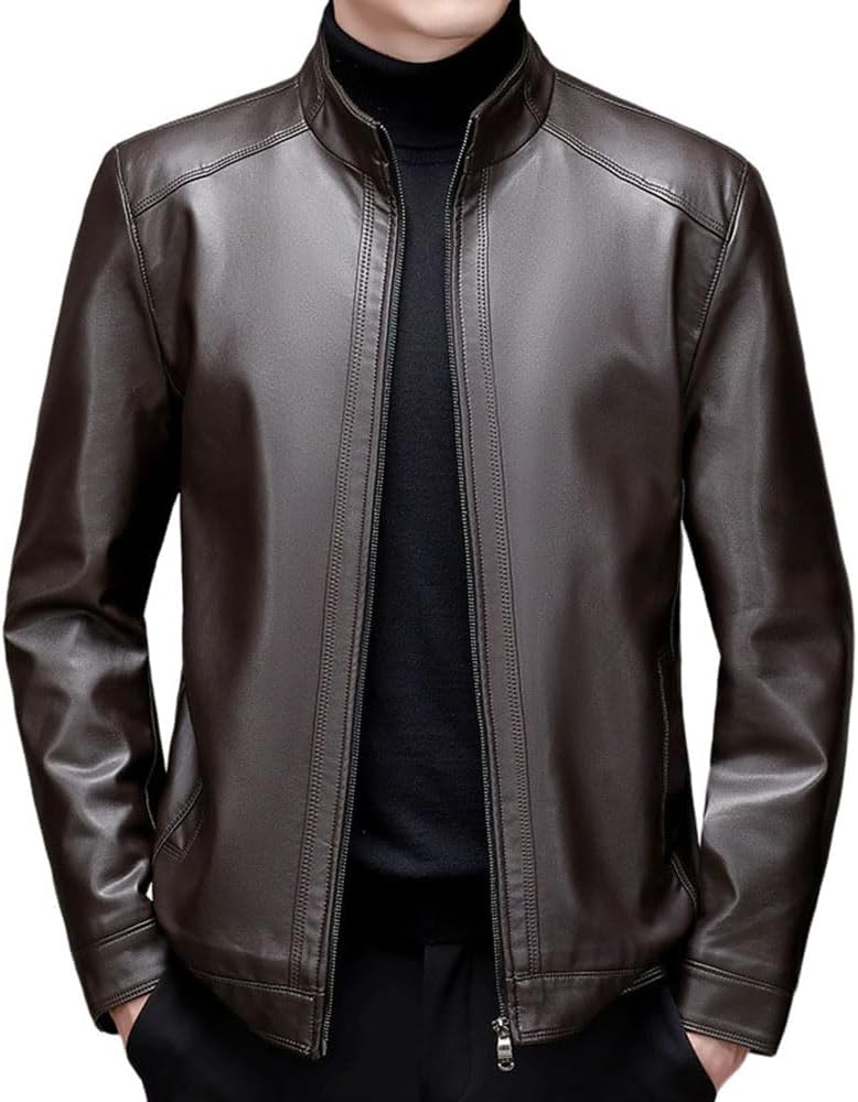 BININBOX Men’s Faux Leather Jacket Lightweight Biker Motorcycle Coat Vintage Stand Collar Zip Up Outwear with Pockets
