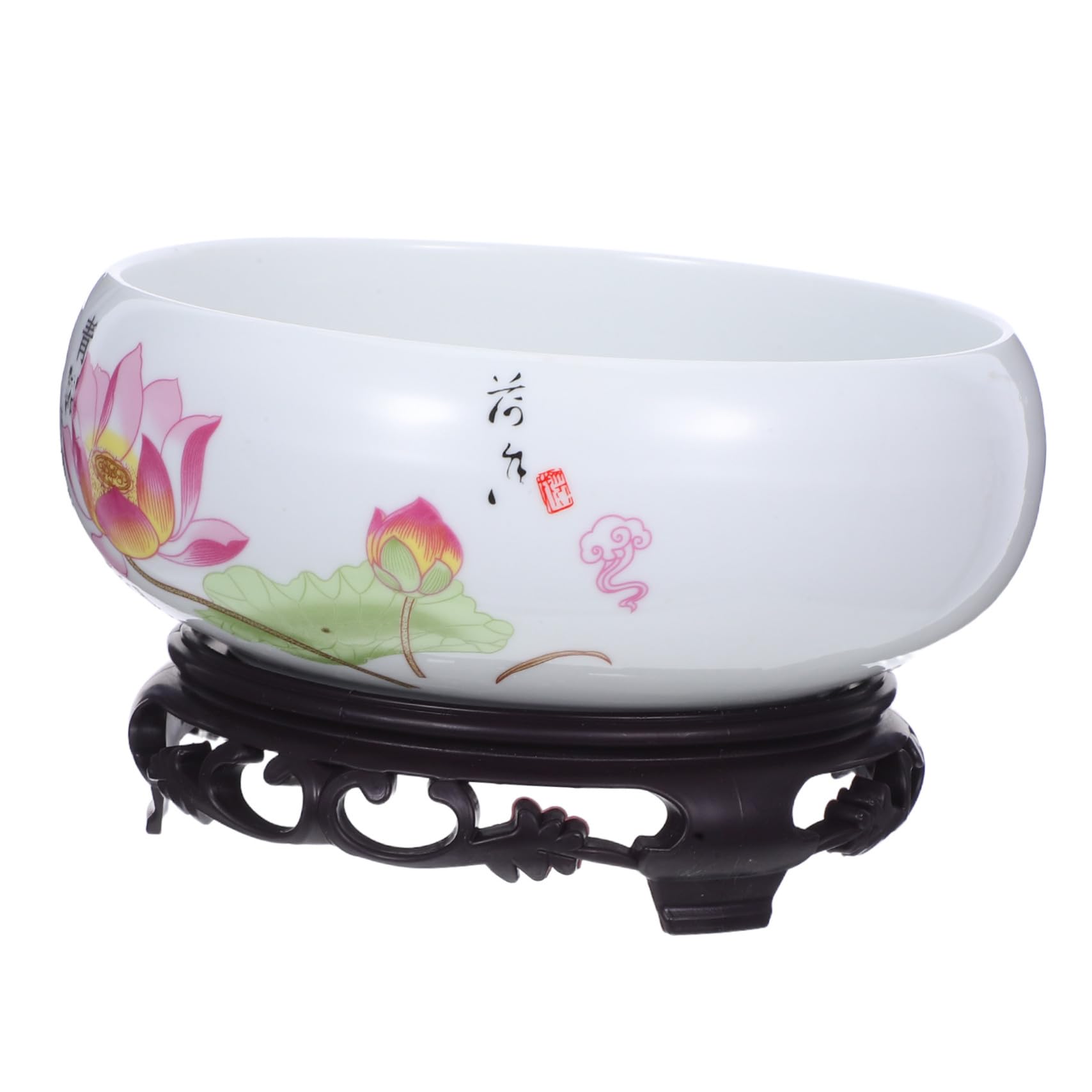TOYANDONA Ceramiczny Ozdobny Doniczka Do Kwiatów Wodnych z Motywem Lotosu Bezotworowy Hydroponiczny Rośliny Wodne z Podstawką Niebiesko Biała Porcelana Do Dekoracji Wnętrz