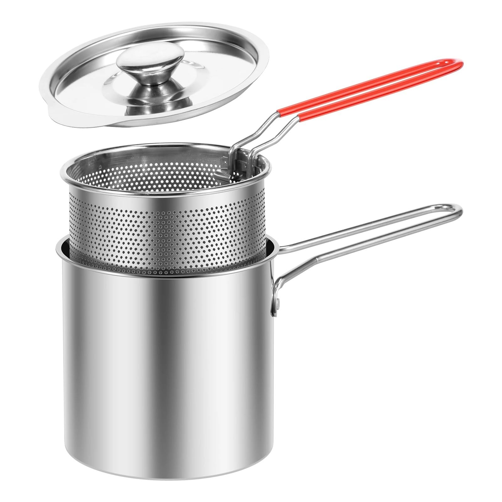 TUANZUN Cooking Oil Filter,Oil Strainer Deep Fryer Pot With Basket And Lid Stainless Steel Deep Fryer Strainer Basket Fries Fish Chicken Fried Food Cooking Pot(Set A)