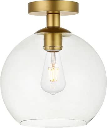 Baxter 11.2 Inch 1-Light Flush Mount in Brass &amp; Clear Brass and Clear