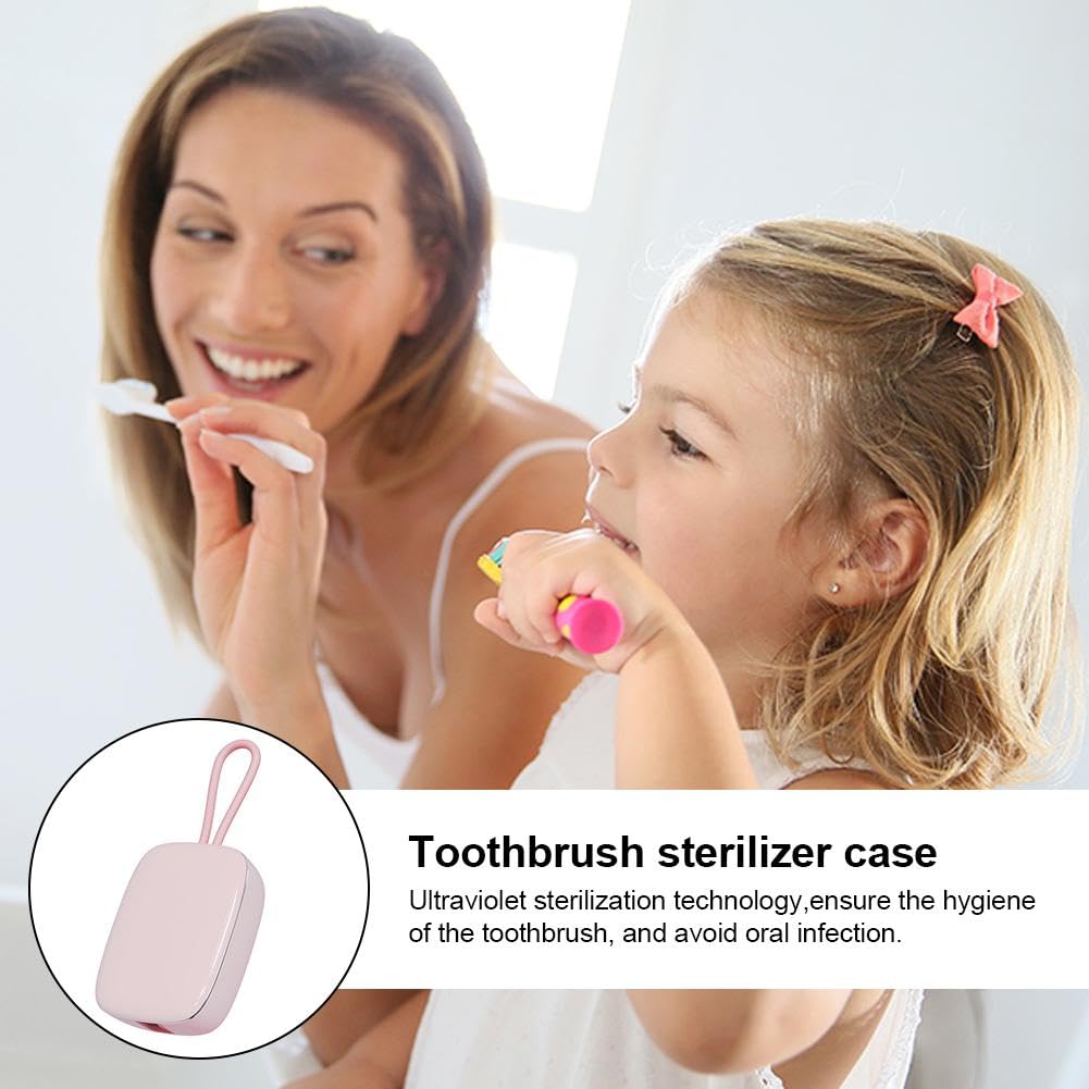 Spazzolino da denti disinfettante UV e con luce UV, sterilizzatore per spazzolino da denti, custodia, spazzolino da denti ricaricabile USB portatile, rosa