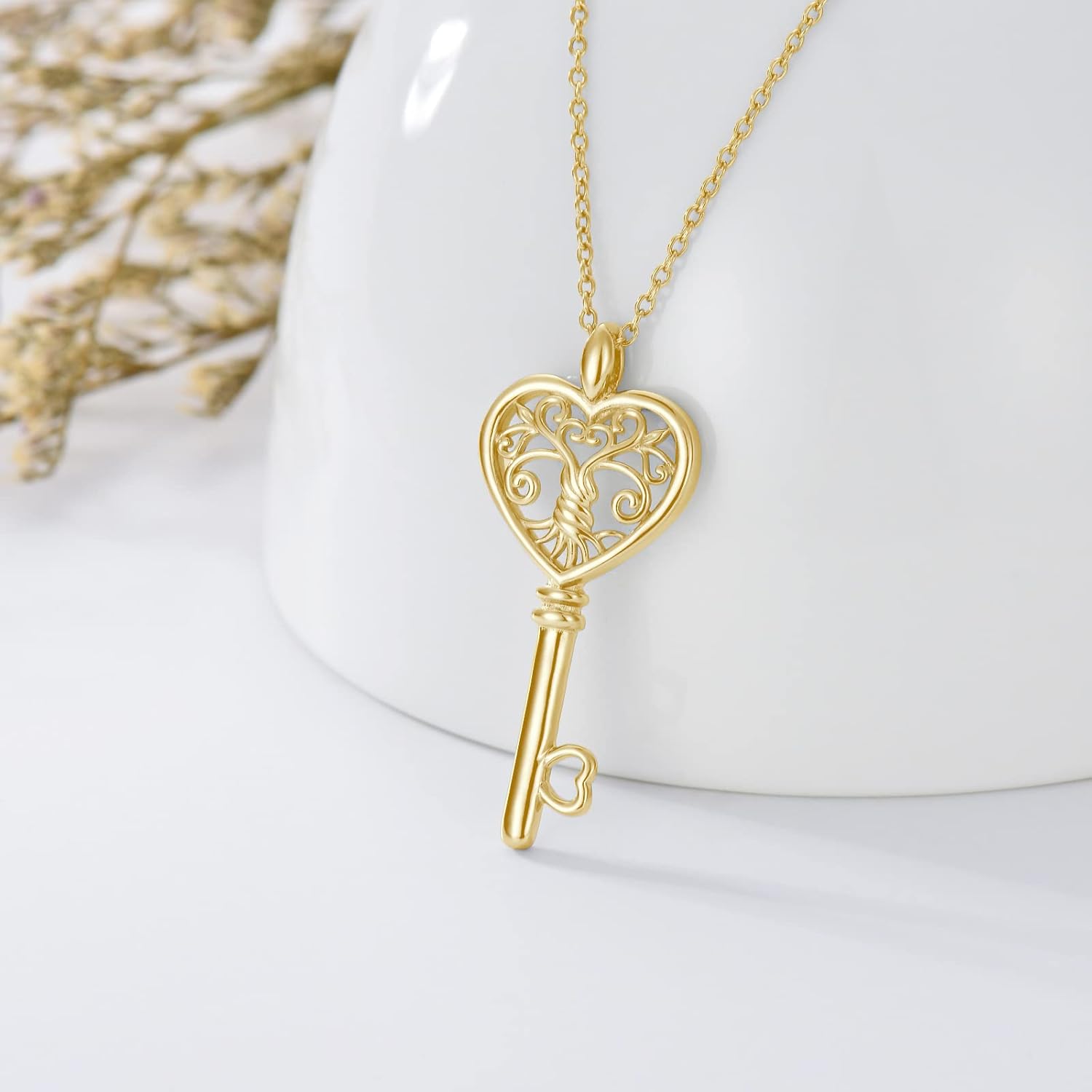 POPKIMI Key Necklace Sterling Silver Tree of Life Pendant Necklace for Women Key Jewelry - Image 4