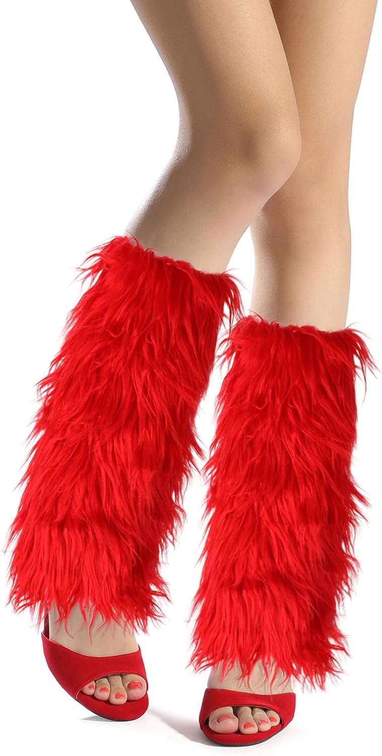 XEPST Christmas Faux Fur Fuzzy Leg Warmers Furry Boot Covers for Women, Women's Fur Leg Warmers Warm Fuzzy Boot Cuff Boot Sleeves for Party Costumes, Red - Image 4