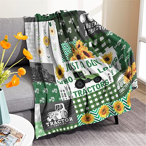 Domgoge Just a Boy Who Loves Tractors Blanket Green Tractor Throw Blankets for Boys Kids Farm Truck Warm Lightweight Flannel Fleece All Season Couch Sofa - Image 3
