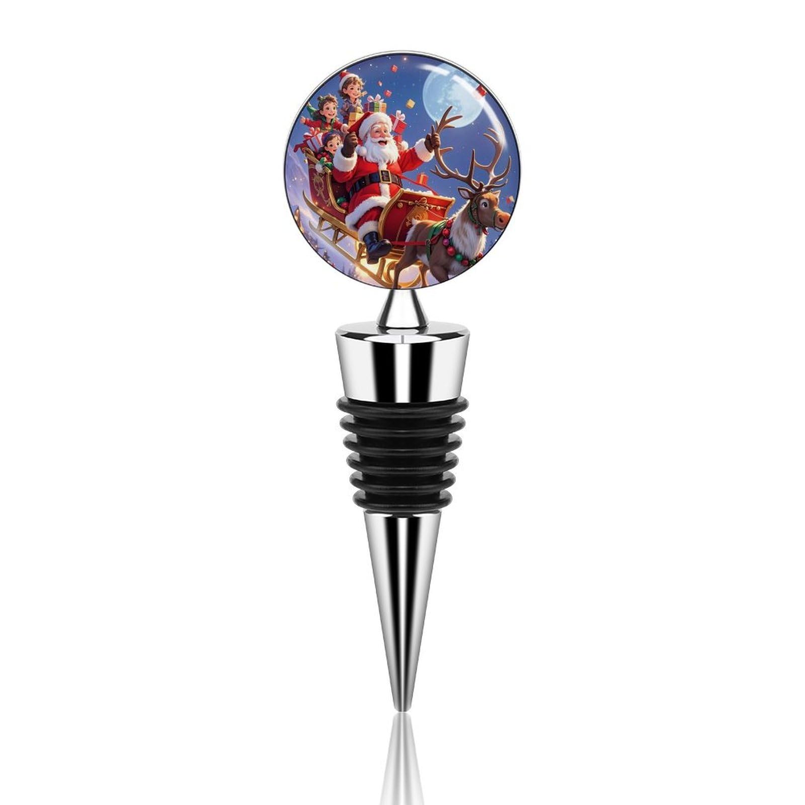 Bouchon de bouteille de vin réutilisable en alliage de zinc et silicone motif Père Noël