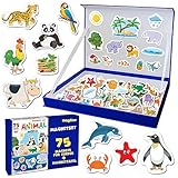 Magdum Magnete für Kinder - Dinosaurier Magnetbuch mit Magnettafel 67 Stück - Tier Lernmagnete für Kühlschrank - Montessori Magnet Spielzeug - Kühlschrankmagnete für Kinder