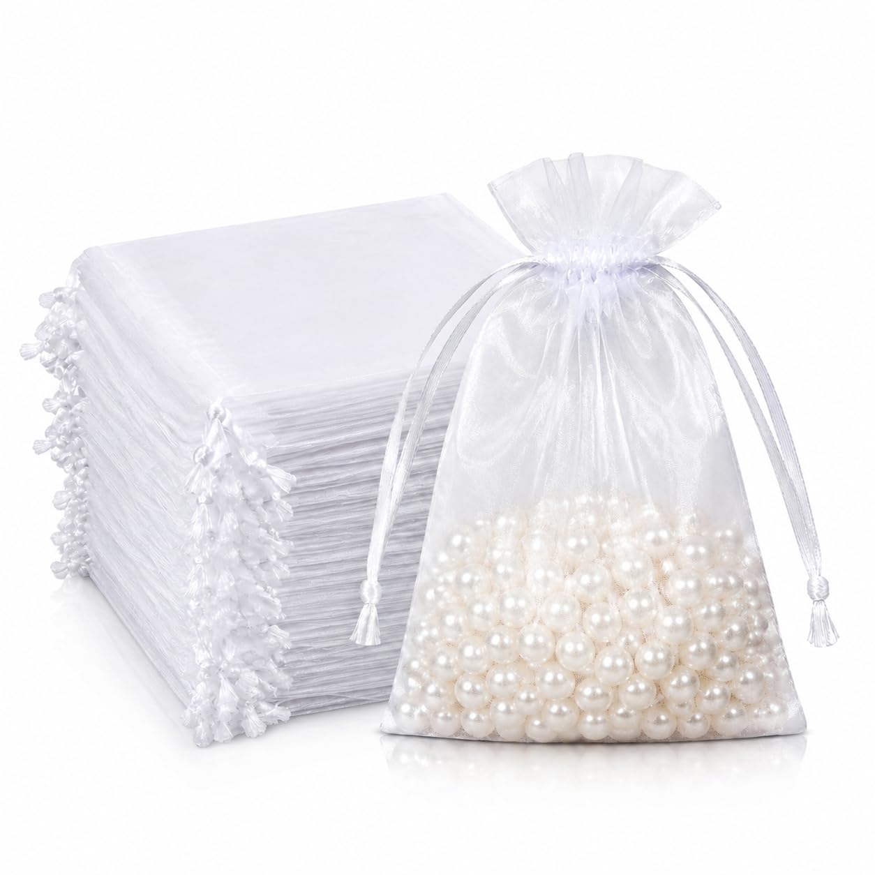 Admygo White Organza Gift Bags, 10×15 cm Clear Mesh Pouches, Jewellery Bags, Candy Mesh Pouches with Drawstring for Wedding Favours, Christmas, Birthday, Anniversary, Party Supplies (100)