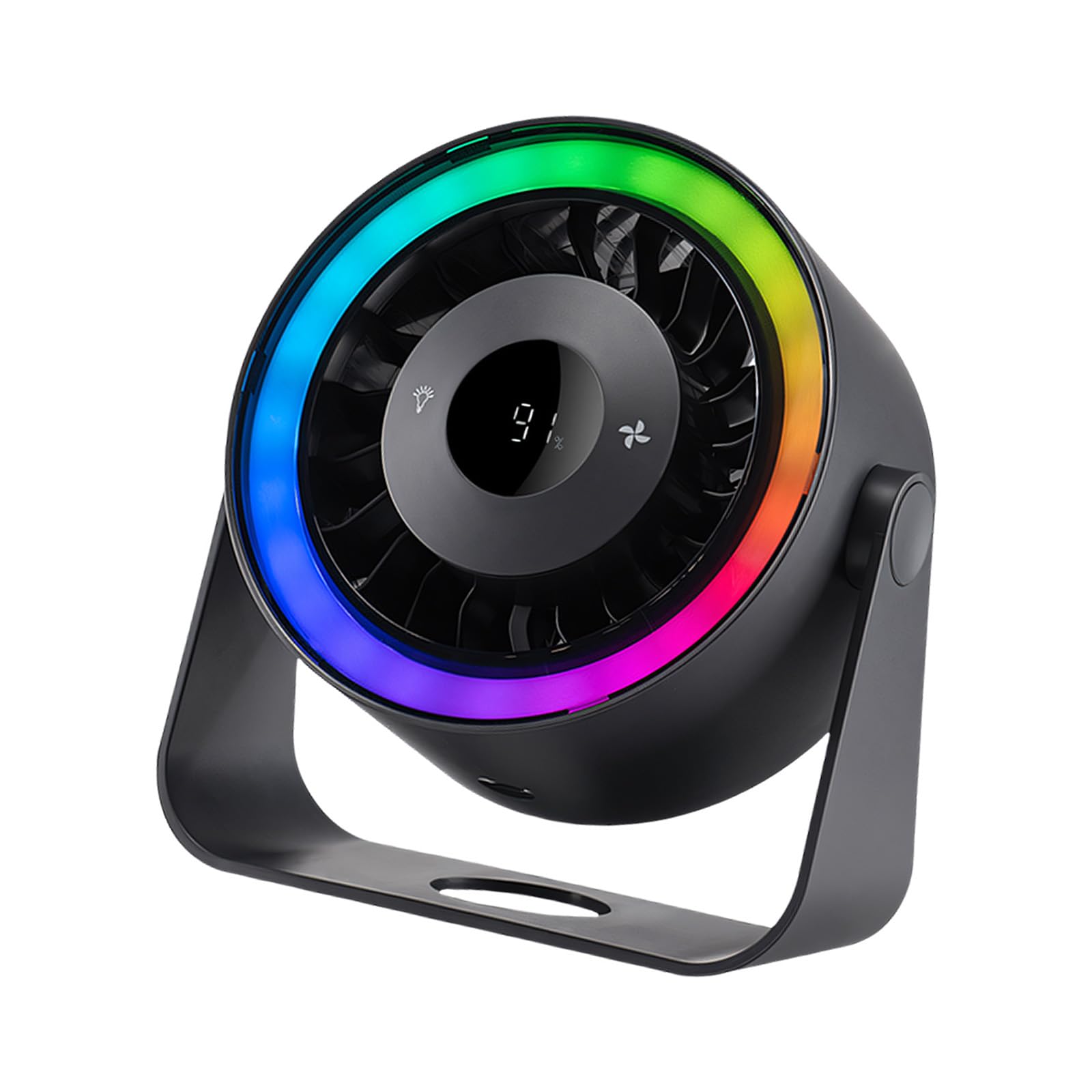 Elnwnnkc USB Desktop Circulating Fan 5 Levels Speed Control Wall Hanging Air Coolers with Colorful Light Quiet Wall Hanging