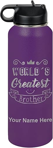Miniatura 51 de LaserGram Botella de agua personalizada, World's Greatest Brother, acero inoxidable de doble pared aislada al vacío con popote superior, regalo