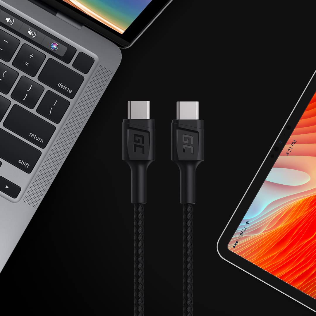 Green Cell PowerGaN PD 65 W con 2 X USB-C PD, 1 x alimentatore USB-A QC 3.0 con tecnologia GaN, caricatore da parete con GC PowerStream | 2m USB C - Tipo C Cavo Nylon Cavetto Cable di Ricarica 60W
