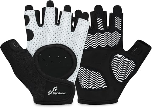 Sportneer Workout Gloves for Men & Women, Full Palm Protection Breathable Exercise Gloves w/Curved Open Back, Lightweight Fitness Gloves for Pull