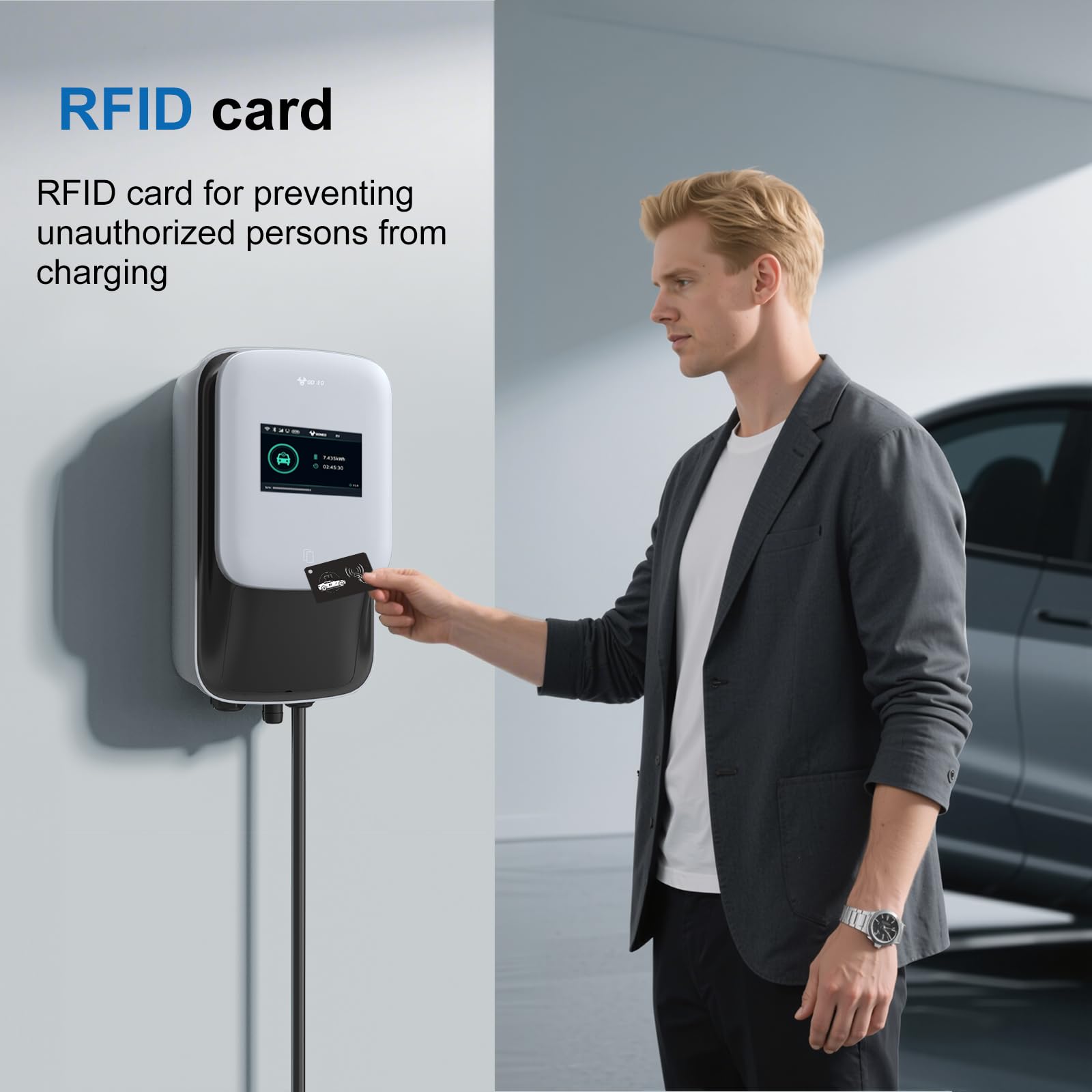 GONEO Stacja ładująca 11 kW 8A-16 A, Wallbox do pojazdów elektrycznych, 480 V, trójfazowa OCPP z kablem 5 m z kartą RFID, IP65, IK10, ochrona 4G, Wi-Fi, aplikacja, sterowanie Bluetooth
