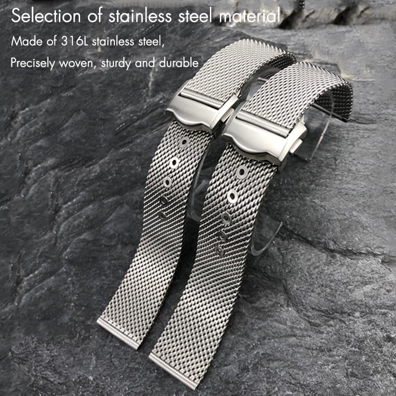 JDIME Cinturino in acciaio inossidabile 19mm 20mm per Omega Seamster Diver 300 Orologio 007 Braccialetti con fibbia deployante in metallo intrecciato Siver