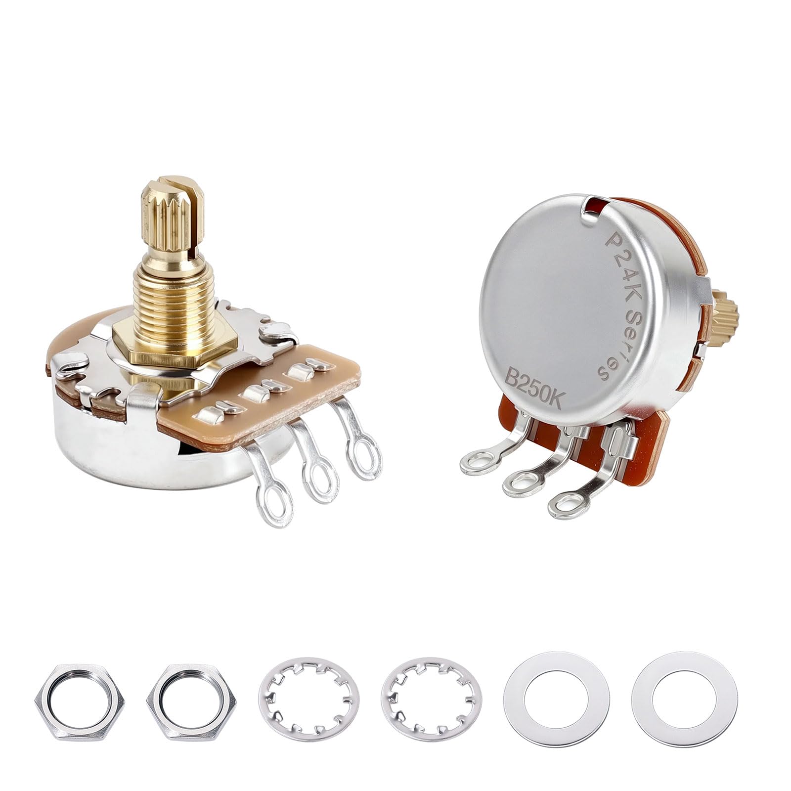 Banworks Brass B250K M8 Thread Full Sized Guitar Pots Metric 18-Spline Pots