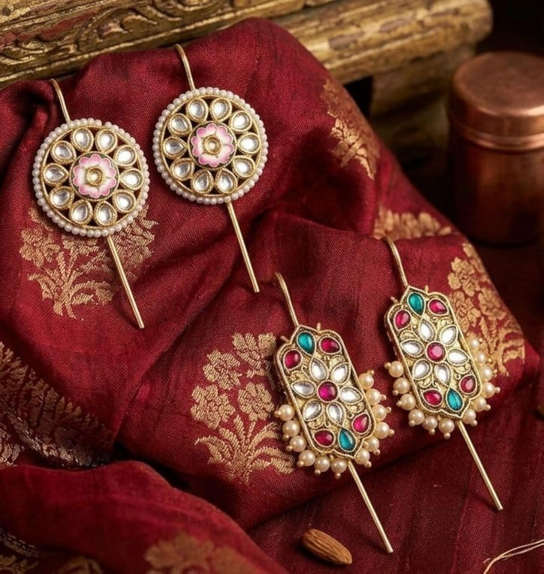 Alloy Floral Kundan Ear Cuff Earring with Pearl