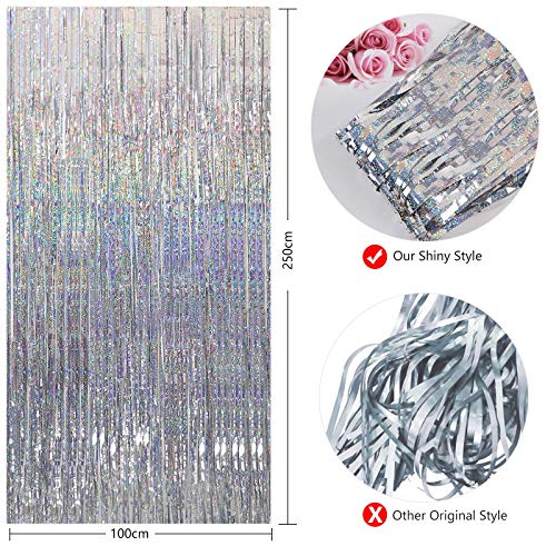 Image of CYLMFC Foil Fringe Curtains - 2 Packs 3ftx8ft Sparkle Metallic Curtains Party Decorations Photo Booth Decorations Party Supplier - Sliver
