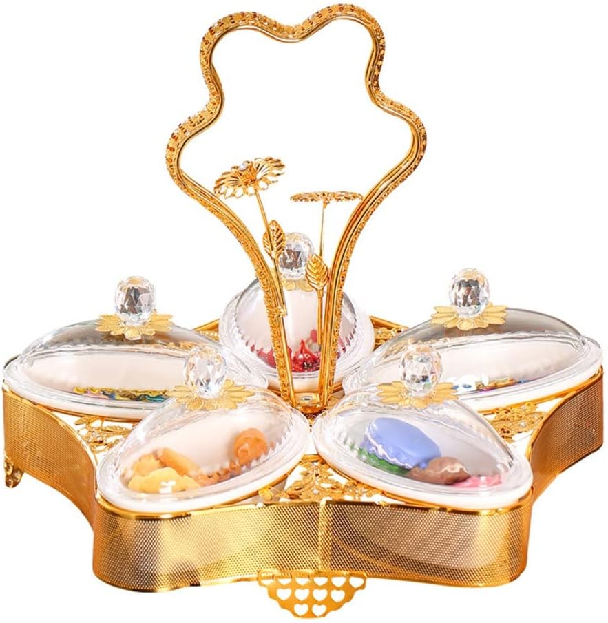 Wrought Iron Grid with Lid Dry Fruit Box European-Style Candy Plate Home High-end Coffee Table Creative Fashion Fruit Plate (Color : A, Size : One Size) (A One Size)