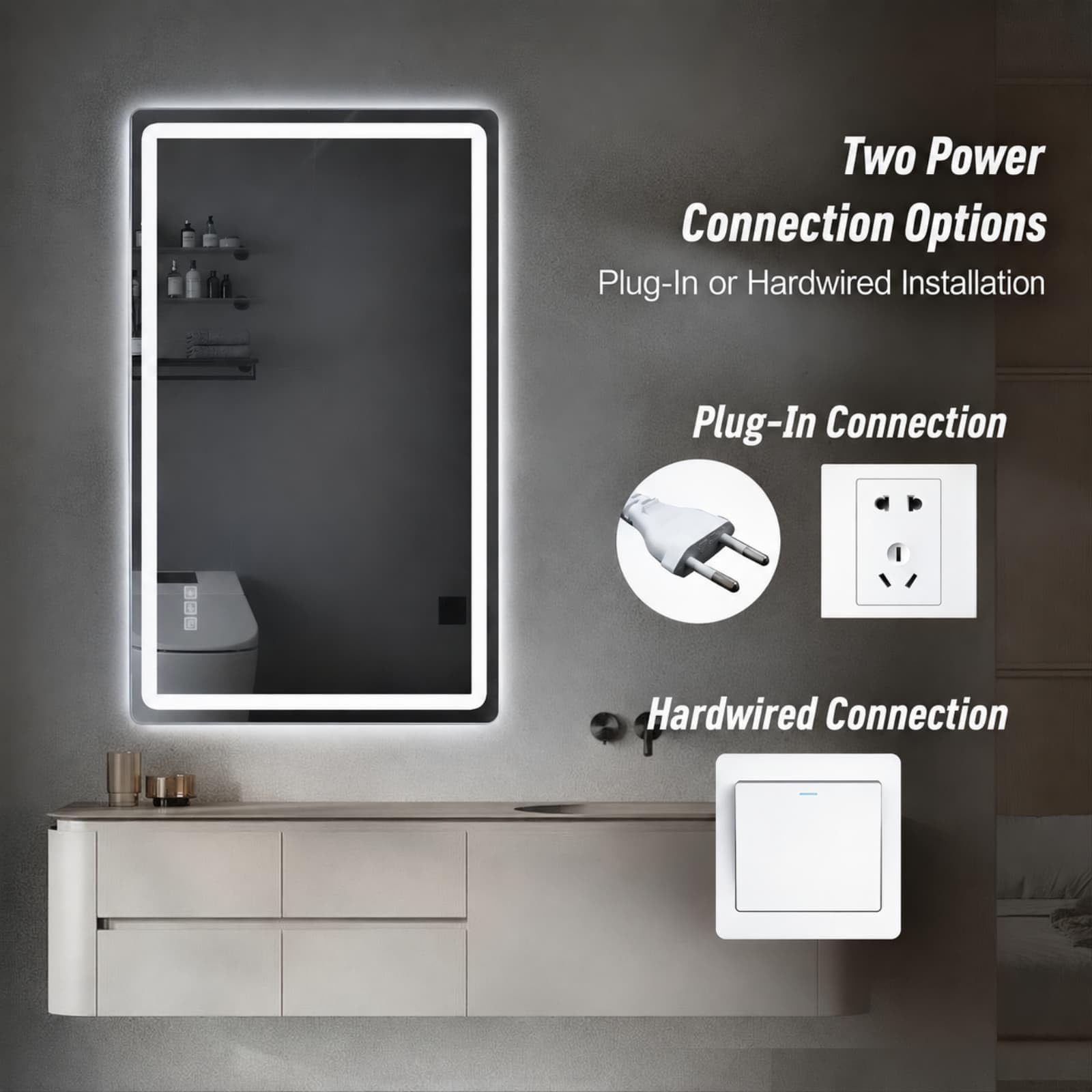 KOMHTOM Miroir Salle de Bain LED, 100x60cm, Anti-buée
