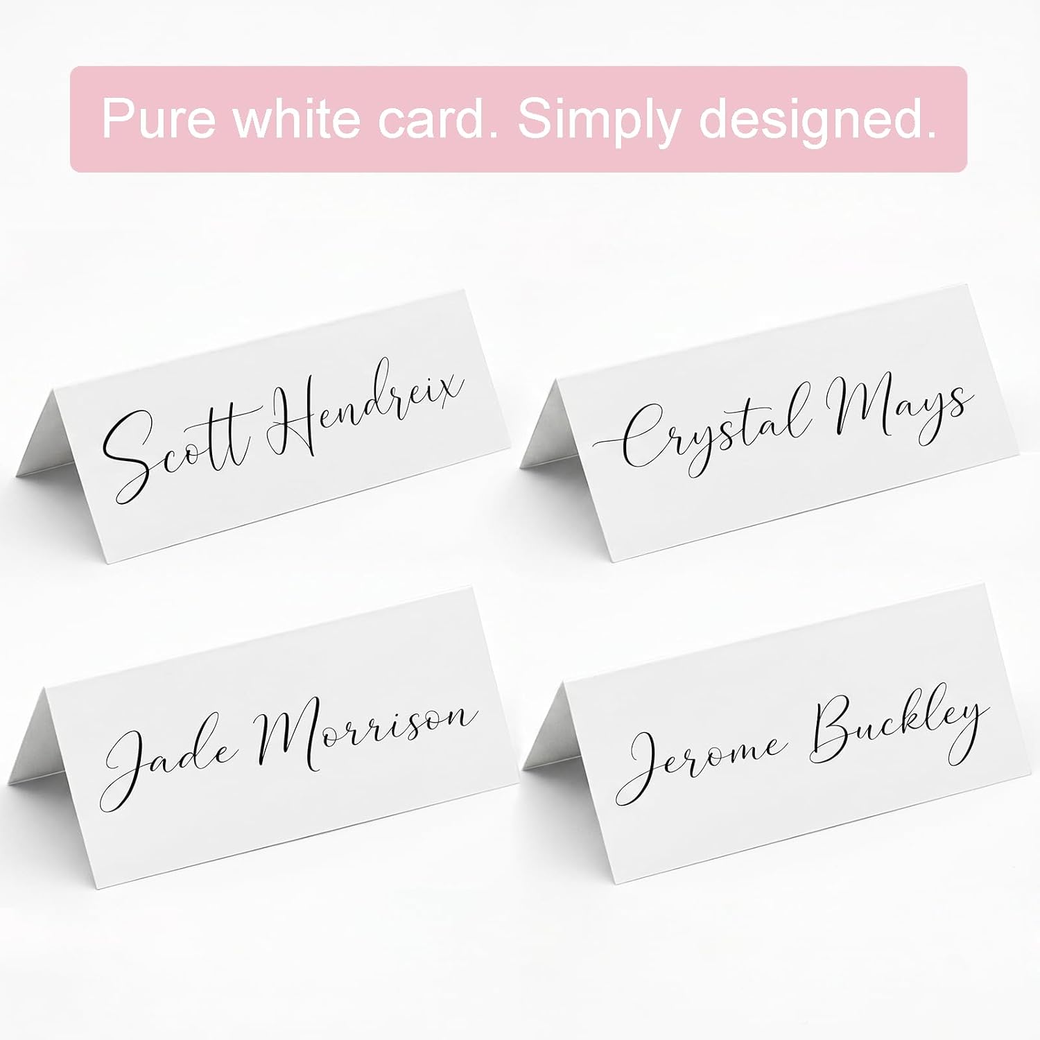 50 Pcs Place Cards, 3.94" x 1.57" Blank Fillable Tent Cards for Table Setting, Escort Card, Wedding Seat Cards – Wide & Stable Design for Wedding, Banquet, Dinner Parties
