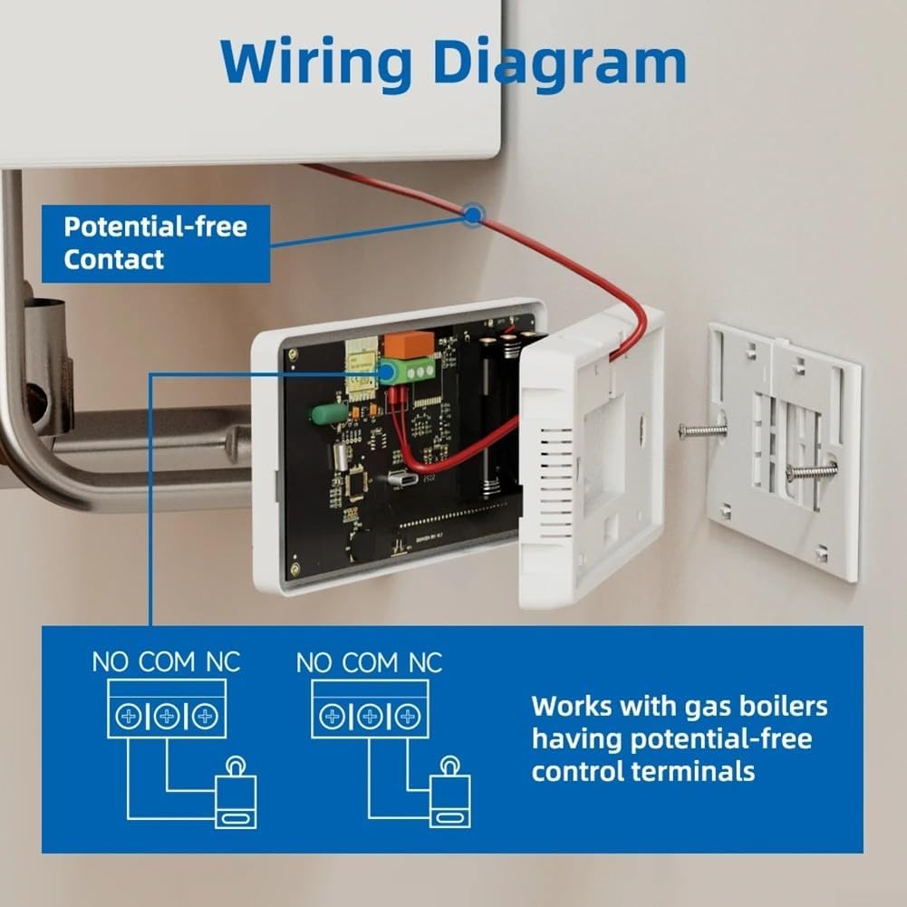 Termostato WiFi Tuya, supporto batteria e alimentazione USB, termostato programmabile settimanale per caldaie a gas riscaldamento raffreddamento con display digitale controllo vocale blocco bambini
