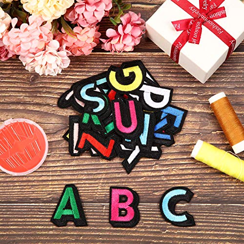 52 Pieces Iron on Letter Patches Sew on Alphabet Patches Fabric Letters Patches Embroidered Patch A-Z Letter for Hats, Jackets, Shirts and Jeans DIY Craft Sewing Projects(52)