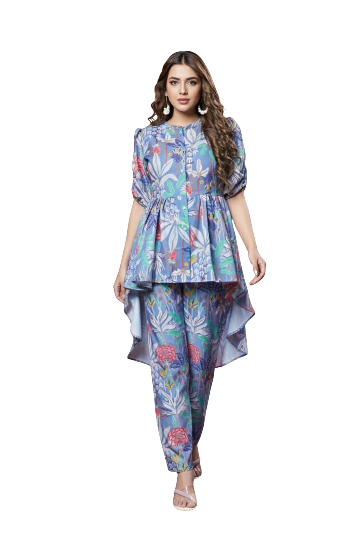 GRECIILOOKS Anarkali Kurta-Set for Women – Viscose Rayon Printed Kurta & Straight Pant | 3/4 Sleeve Trendy Summer Travel Outfit Dress | Festive Indian Traditional Outfit for Functions & Puja | Picnic | Vacation Wear