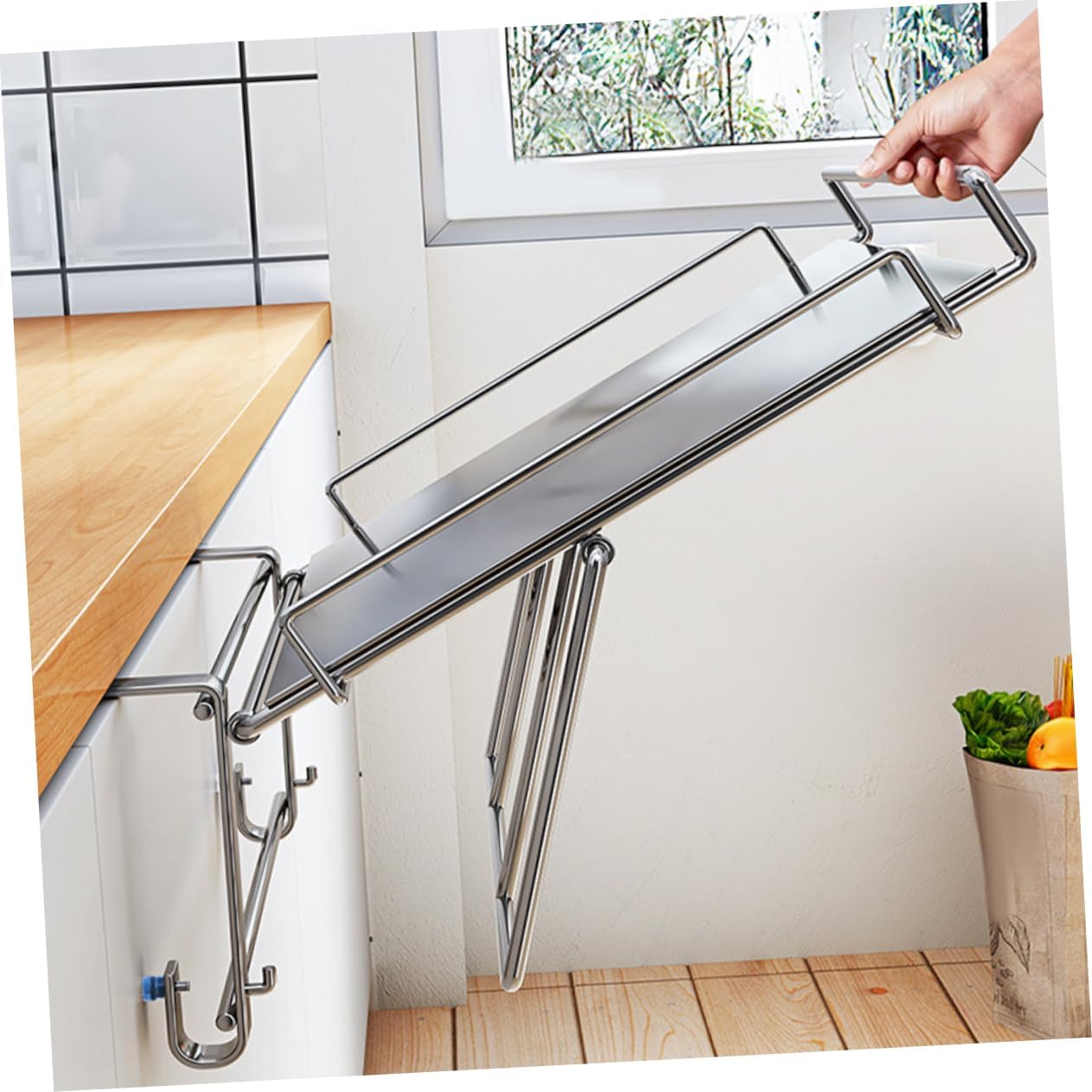 Foldable Kitchen Organizer Shelf Multi Use Hanging Storage Rack for Seasoning Bottles Bathroom Essentials Strong Load Bearing Space Saving Design Convenient Wall Mounted