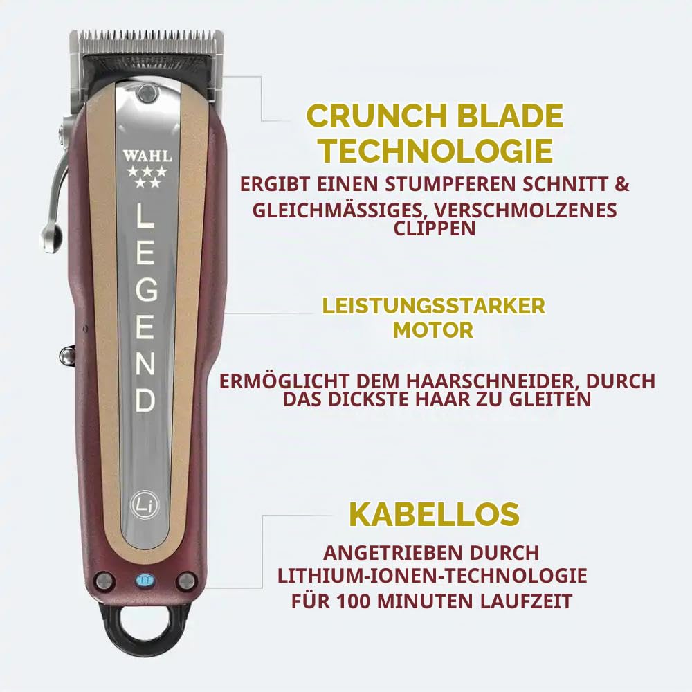 WAHL 5 Star schnurlose Legende, professionelle Haarschneidemaschine, Pro Haarschneideset, verstellbarer Kegelhebel, Crunch Blade, Keilklingen, schnurlos, Friseurzubehör, rot