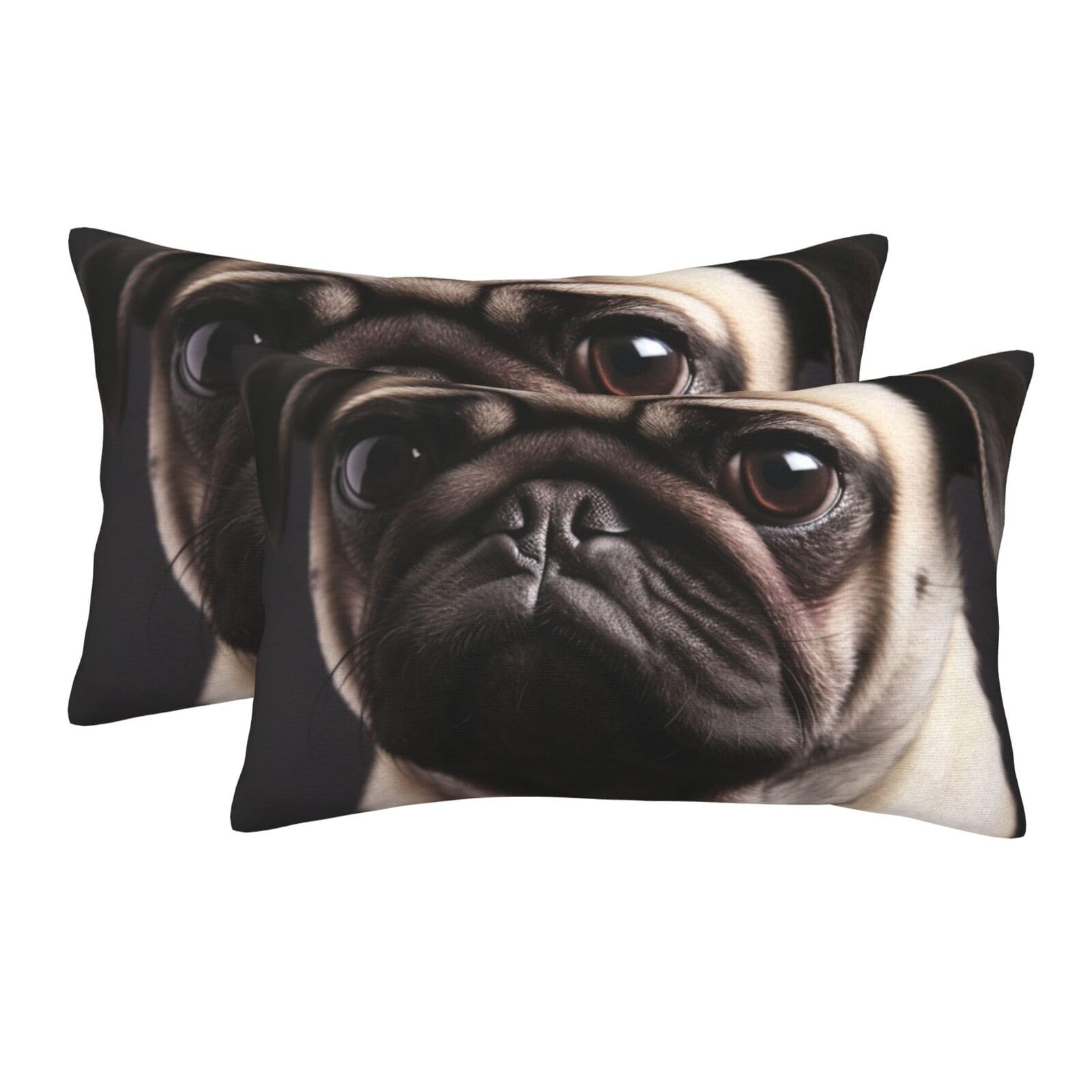 2 Pack Pillow Cases with Hidden Zipper, Soft Breathable Pillow Covers for Hair and Skin, Pug Pillowcases 16"x24" Bed Pillow Protectors Cover for Sleeping Gifts