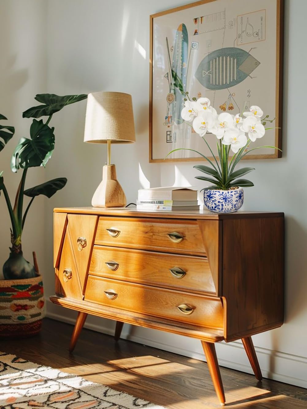 Oairse White Orchids Artificial Flowers in Pot 17.7" Faux Orchids Plant in Blue and White Pot Real Touch Fake Phalaenopsis Flower Arrangement Dinner Table Centerpiece for Dining Room Bathroom Decor - Image 7