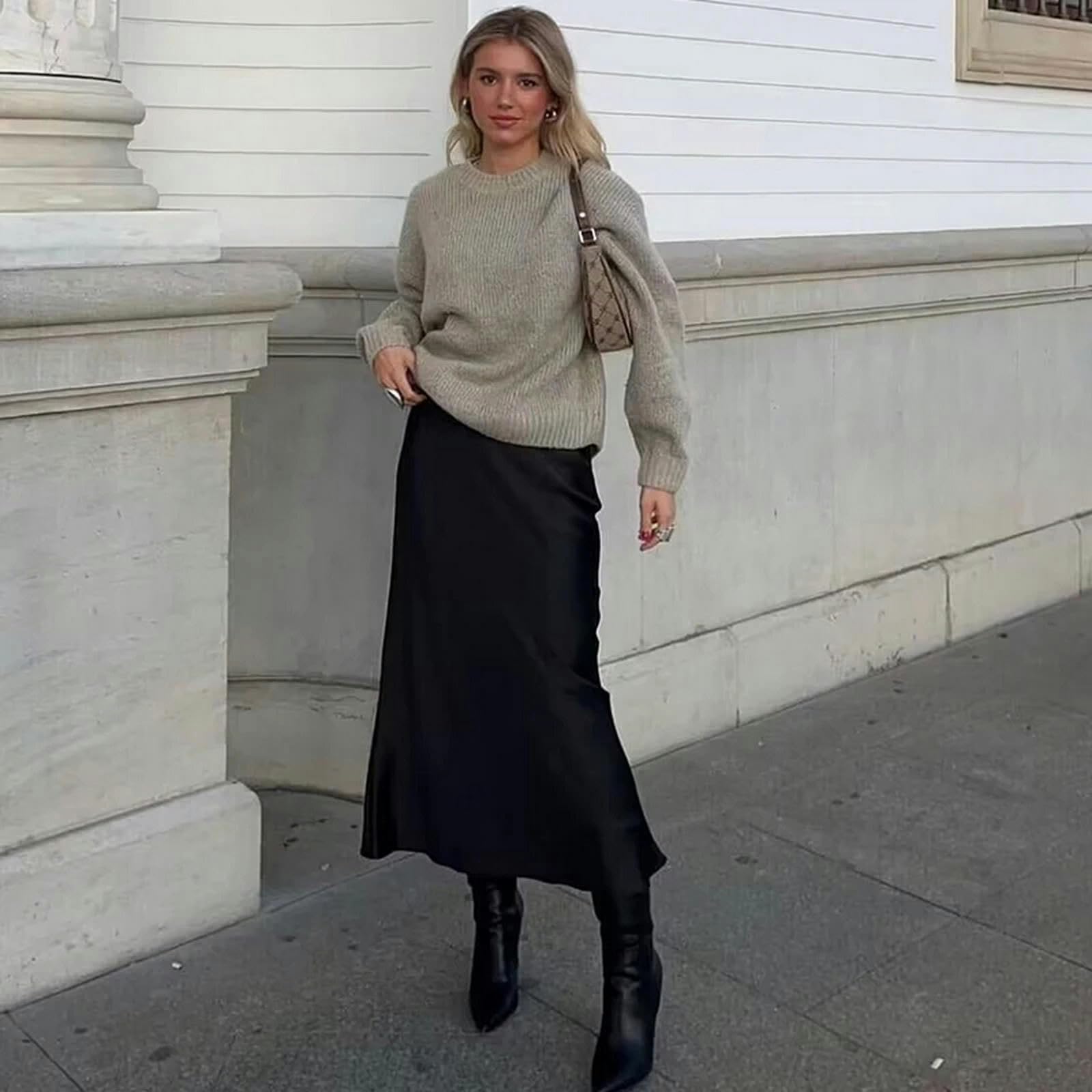 Czarna spódnica damska jednolite spódnice midi jesień na co dzień damska talia linia A modne spódnice do kostek
