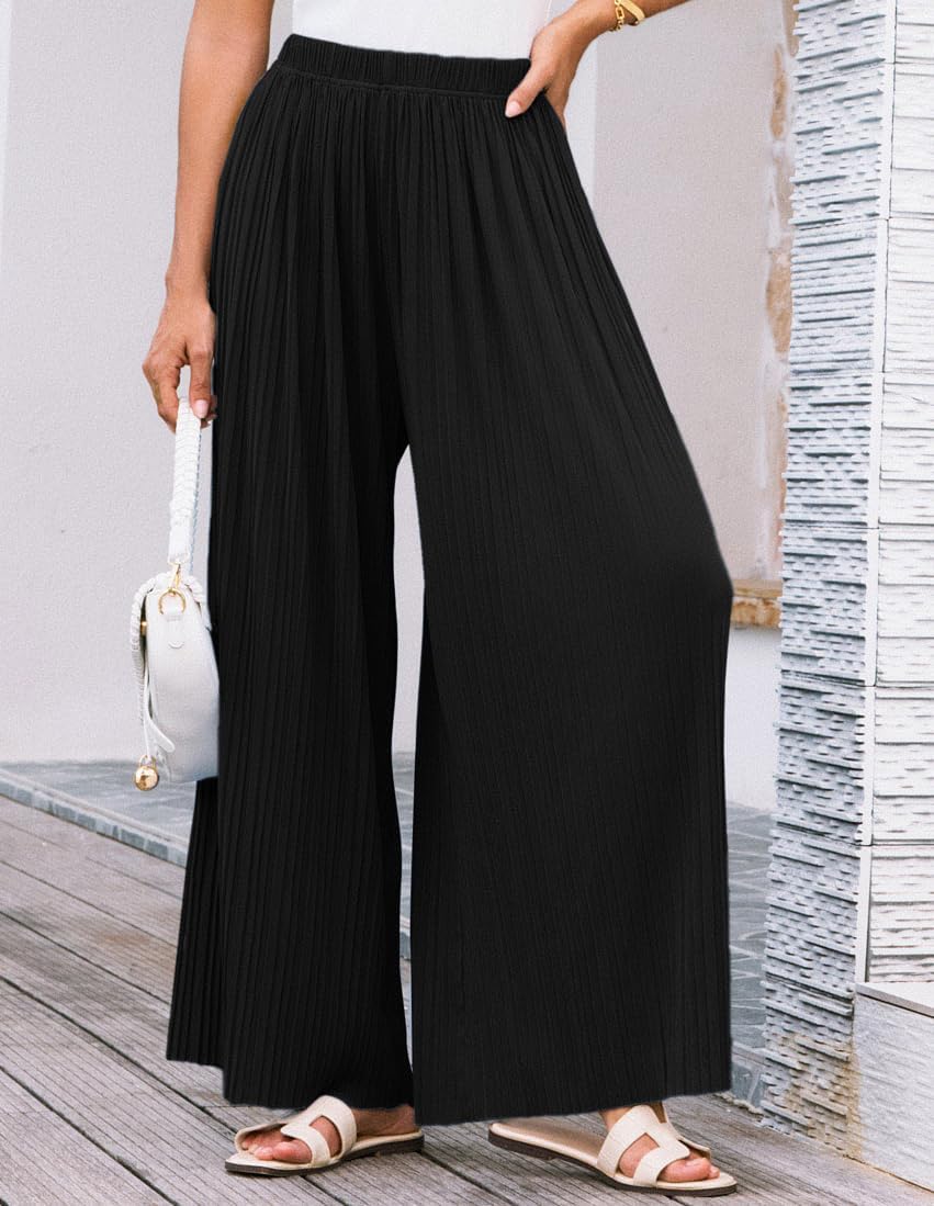 GRACE KARIN Womens Casual Wide Leg Pants Pleated High Elastic Waist Flowy Loose Beach Palazzo Pants Work Trousers Summer - Image 5