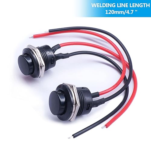 Vista 10 de Twidec /6 unids SPST interruptor de botón momentáneo AC250V/3A AC125V/6A Mini apagado (ON) ON Negro + Rojo con cables pre-soldados R13-507BKR-X