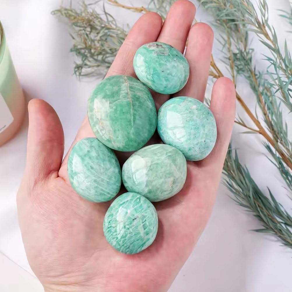 Cristalli di guarigione della Pietra di Palma amazzonite - 5 Pezzi Pietre lucidate Amazonite - Pocket Tascabile Stone per la Meditazione della Stregoneria e Allevamento d'ansia,40~50mm