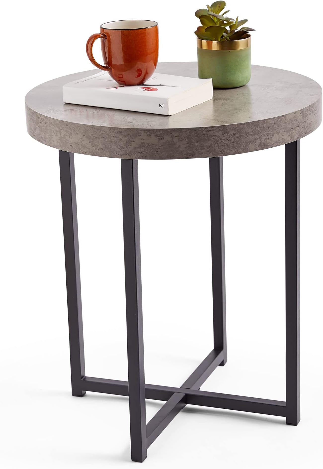 FATIVO Marble Top Side Table Black 2 Tier Square End Tables 40 x 45cm