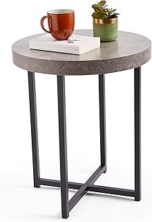 VonHaus Grey Side Table - Concrete Effect End Table – Living Room Table w/Industrial Black Legs – Round Small Table for Living Room, Dining Room, Lounge & Hallway – Circular Bedside Table for Bedroom