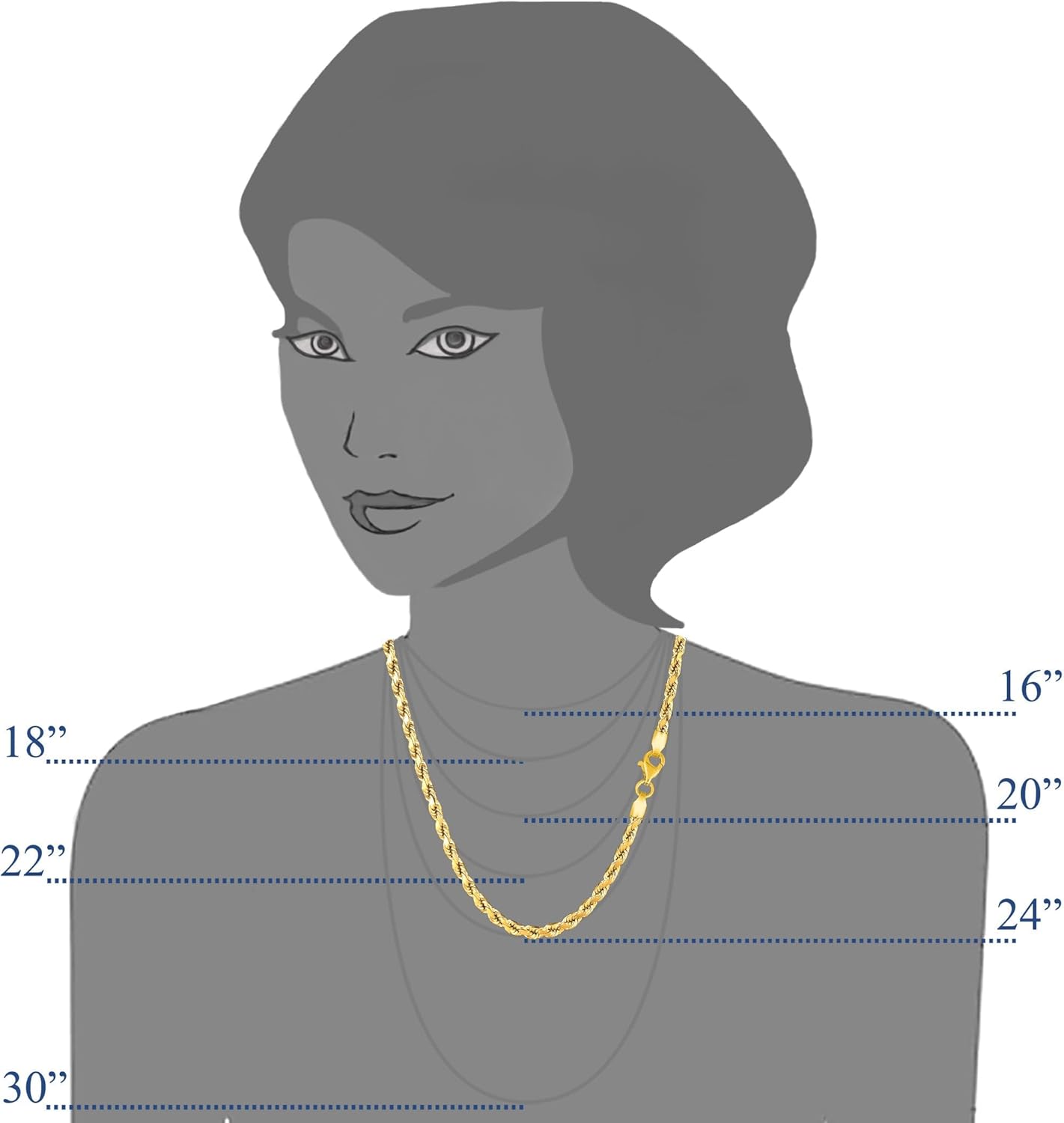 Jewelry Affairs 10k Yellow Solid Gold Diamond Cut Rope Chain Necklace, 3.5mm - Image 4